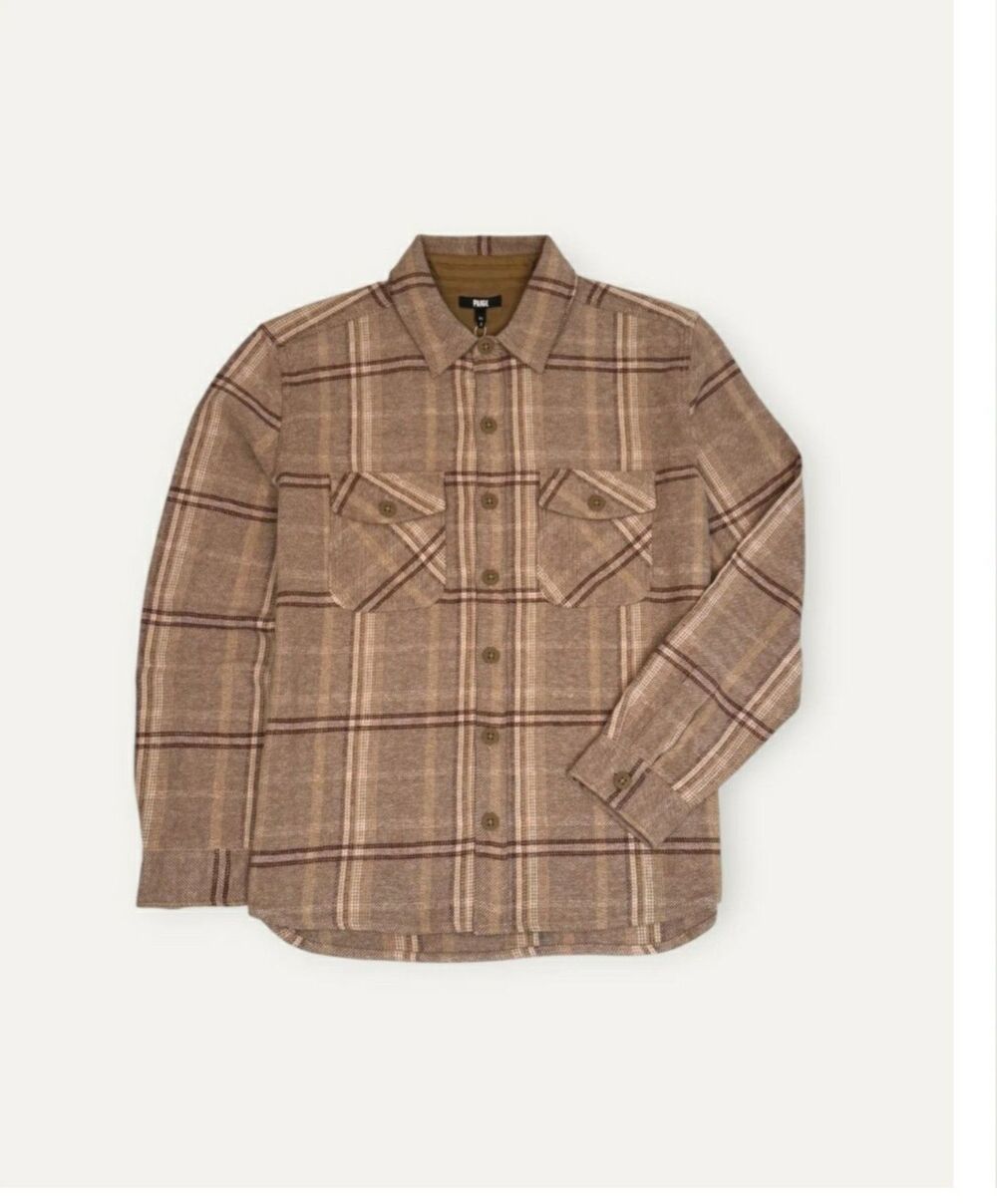 NWT Paige Seymore Overshirt Men's Rustic Plaid Light Brown Size Large #ABC